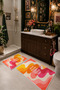 Pink Orange Slow down Written Wave Patterned Bath Mat Set of 2 - 5