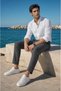 Men's Smoked Classic Fabric Trousers Slim Fit Lycra Ankle Length Narrow Leg - 4