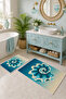 Beige Turquoise Seashell Patterned Non-Slip Base Bath Mat Set of 2 - 6