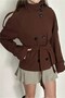 Arven Standing Collar Belted Short Lined Checked Coat Bitter Brown - 3