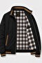 Men's Stand Collar Embroidered Plaid Lined Zippered Seasonal Coat & Jacket Black - 5