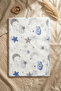 Cloud Patterned Blue Edge Piping Embroidered Cotton Muslin Baby Blanket 90*90 cm - 5