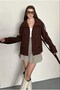 Arven Standing Collar Belted Short Lined Checked Coat Bitter Brown - 5