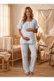 New Season Blue Muslin Fabric 100% Soft Textured Maternity Pajama Set