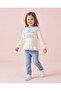 Girls White 3D Cat Applique Striped Scallop Collar Top - 2