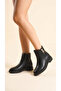 Low Heel Zippered Short Women's Boots with Double Gold Button Detail - 2