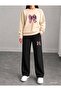 Ribbon Printed Women's Cropped Crewneck Bottom/Upper Tracksuit Set