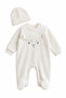 Baby Cotton Lamb Appliqué Ecru Booties Jumpsuit - 2