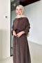 Orelia Buttoned Long Dress - Brown - 3