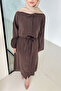 Orelia Buttoned Long Dress - Brown - 4