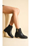 Low Heel Zippered Short Women's Boots with Double Gold Button Detail