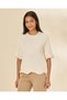 Women Ivory Embroidered Crewneck Blouse