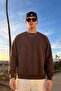 Men's Daily Comfortable Fit Basic Brown Sweatshirt - 2