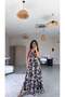 Brown Tie-Dye Patterned Tulle Long Dress