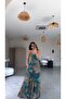 Orange Yellow Leaf Patterned Tulle Inside Maxi Lined Flowy Dress - 3