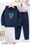 Cycling Dinosaur Printed Winter Children's Hooded Cotton Insulated Tracksuit Set (Bottom Tracksuit with Pockets)
