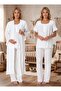 Ecru Muslin Fabric Soft Textured Cotton Maternity Pajamas with Breastfeeding Feature 3-Piece Maternity Pajama Set