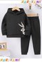 Yandan Rabbit Printed Winter Children's Hooded Cotton Insulated Tracksuit Set (Bottom Tracksuit with Pockets)