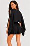 Black Cape Detailed Shorts Set - 2