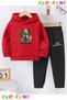 Kareminecraftt Printed Winter Children's Hooded Top and Bottom Cotton Tracksuit Set (Bottom Pants with Pockets)