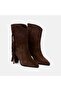 Women's Brown Tassel Detailed Heeled Leather Boots