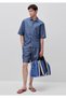 Men's Light Blue Cotton-Linen Blend Shirt with Front Pocket Detail - 3