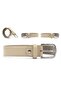Boy's Light Beige Flat Belt - Faux Leather Classic Belt with Metal Buckle