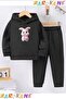 White Rabbit Printed Winter Children's Hooded Cotton Insulated Tracksuit Set (Bottom Tracksuit with Pockets)