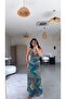 Turquoise Patterned Tulle Long Dress - 2