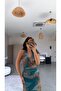Turquoise Patterned Tulle Long Dress - 4