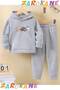 Hi̇hello Cats Printed Winter Children's Hooded Cotton Insulated Tracksuit Set (Bottom Tracksuit with Pockets)