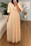 Beige Color Shiny Fabric Belted Dress Rob39866