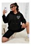 Heart Printed Women's Oversize Hooded Sweatshirt