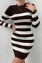 Women's Striped Knitwear Dress Crew Neck Long Sleeve Knitted Mini Dress