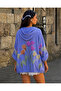 Italian Raw Linen Hooded Floral Patterned Women's Jacket – Oversize Zippered Summer Jacket - 3