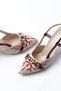 K-250 Burgundy Linen Casual Open Back Buckle Heeled Women's Shoes - 5