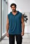 Men's Petrol Blue Hooded Sleeveless Undershirt - 3