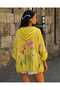 Italian Raw Linen Hooded Floral Patterned Women's Jacket – Oversize Zippered Summer Jacket - 3
