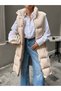 Women's Beige Stand-Up Collar Long Puffer Vest with Elastic Waistband