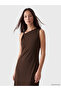 Brown Asymmetrical Collar Gathered Soft Touch Dress - 2