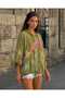 Italian Raw Linen Hooded Floral Patterned Women's Jacket – Oversize Zippered Summer Jacket - 2