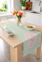 40X140Cm Digital Printed Runner with Daisy Flower Pattern on Green Gingham Background and Pink Label Inside - 2