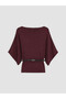 Ozmarka New Season Burgundy Boat Neck Bat Sleeve Women's Knitwear Sweater - 5
