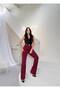 Women's Burgundy Crepe High Waist Trousers with Pencil Waistband Frv0223 - 3