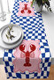 Lobster Figured Blue and White Checkered Patterned 40X140Cm Digital Printed Runner Decorative Table Runner - 2