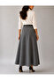 Belt-Detachted Maxi Length Loose Dark Grey Woven Skirt - 3