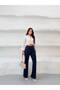 Women's Navy Blue Crepe High Waist Trousers with Pencil Waistband Frv0223 - 4