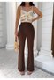Women's Bitter Brown Crepe Front Stitched High Waist Spanish Flare Pants Frv0222