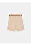 72764 100% Linen Belted Shorts-Light Beige - 6