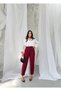 Women's Burgundy Crepe Double Button High Waist Carrot Pants Frv0224 - 5
